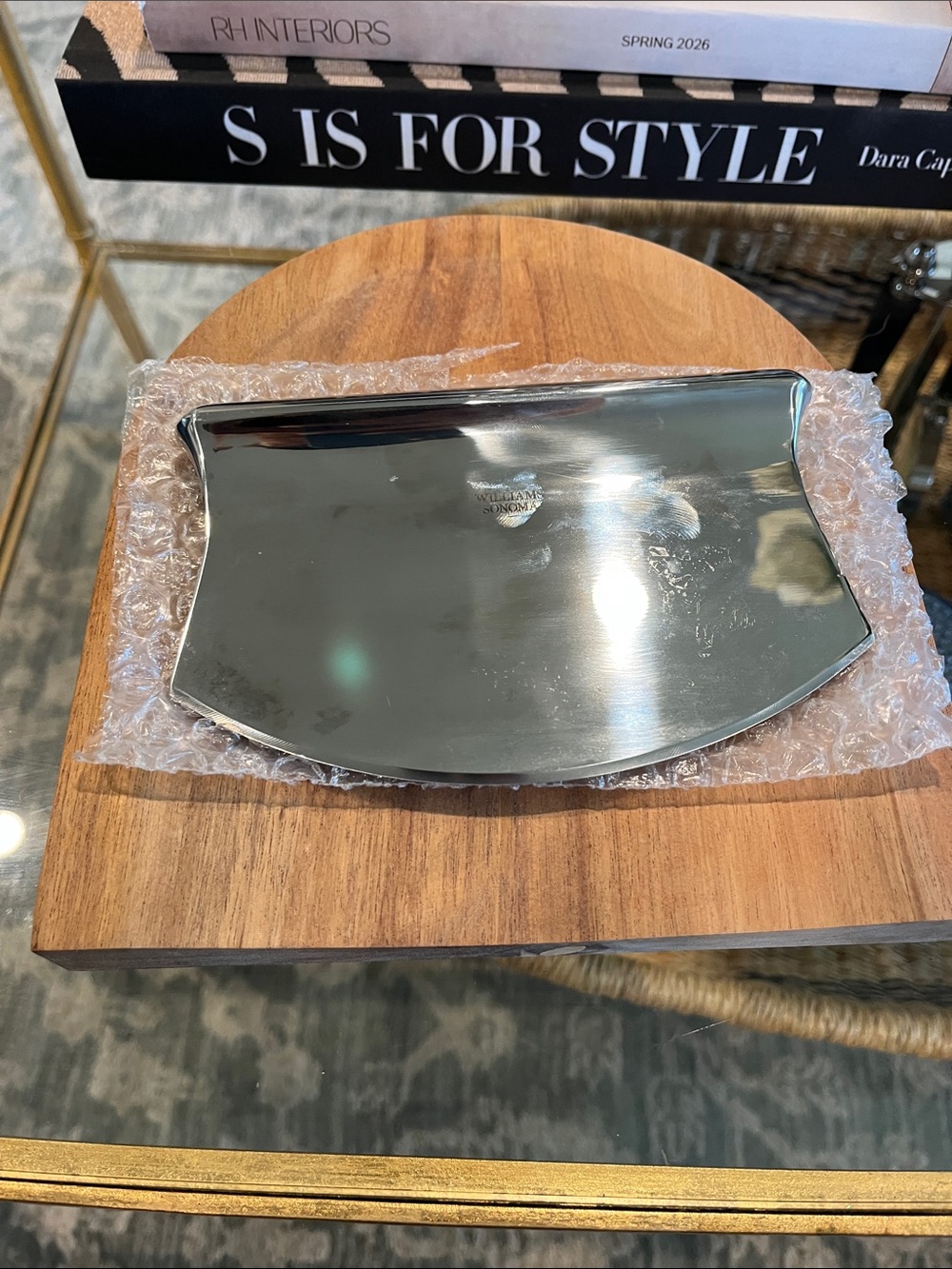 Williams Sonoma Mezzaluna & Wood Cutting Board Set - Stainless + Wood - Picture 4 of 5